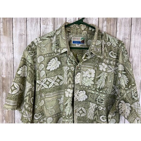 Vintage Makapuu Green Floral Tropical Abstract Hawaiian Shirt XL Reverse Print - Picture 7 of 9